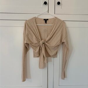 Publik Tan Ribbed Front Tie Long Sleeve Top Size Large